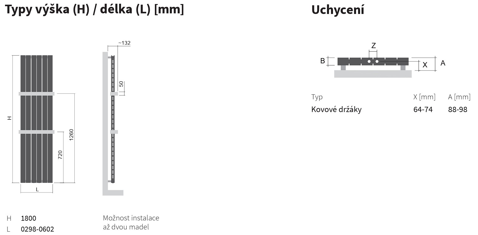 Koupelnový radiátor Collom Double ISAN Melody technický výkres